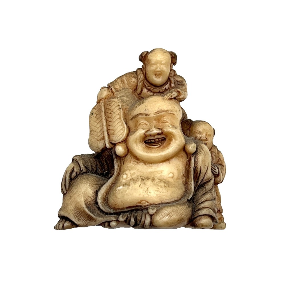 Vintage Netsuke Style Buddha Figurine Signed w/ Japanese Mark MFA Replica 2"